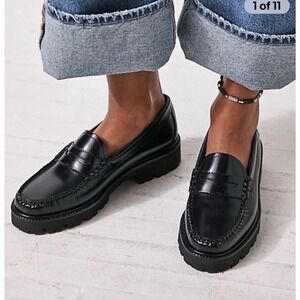 G.H. Bass Women 6.5 Weejuns Penny Loafers Black Lug Sole BAX5W050 NEW